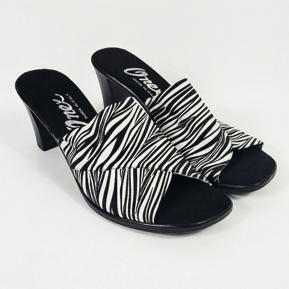 NWOT Onex Crista Elastic Slide Block Heel Sandals Zebra Animal Print Mules 10